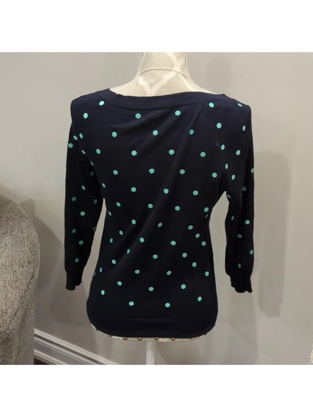 J. Crew 100% cotton navy blue with dot pullover sweatergreen polka